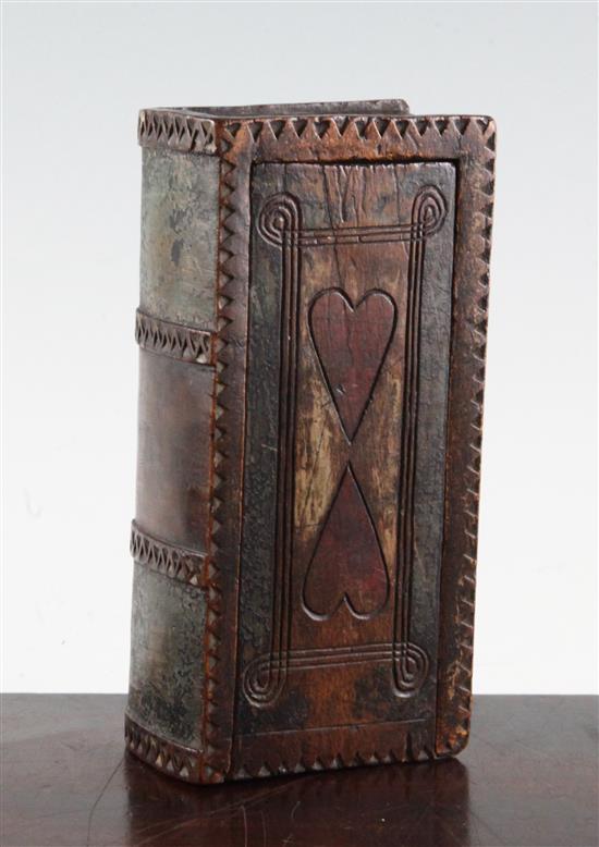 A 19th century American painted wood faux book box, 7in.